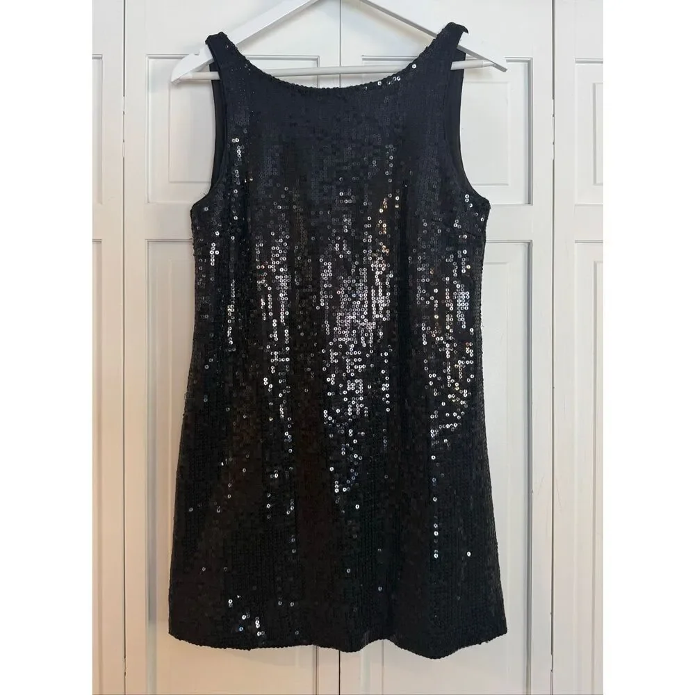 Free People Vintage black sequin scoop back tank dress 6